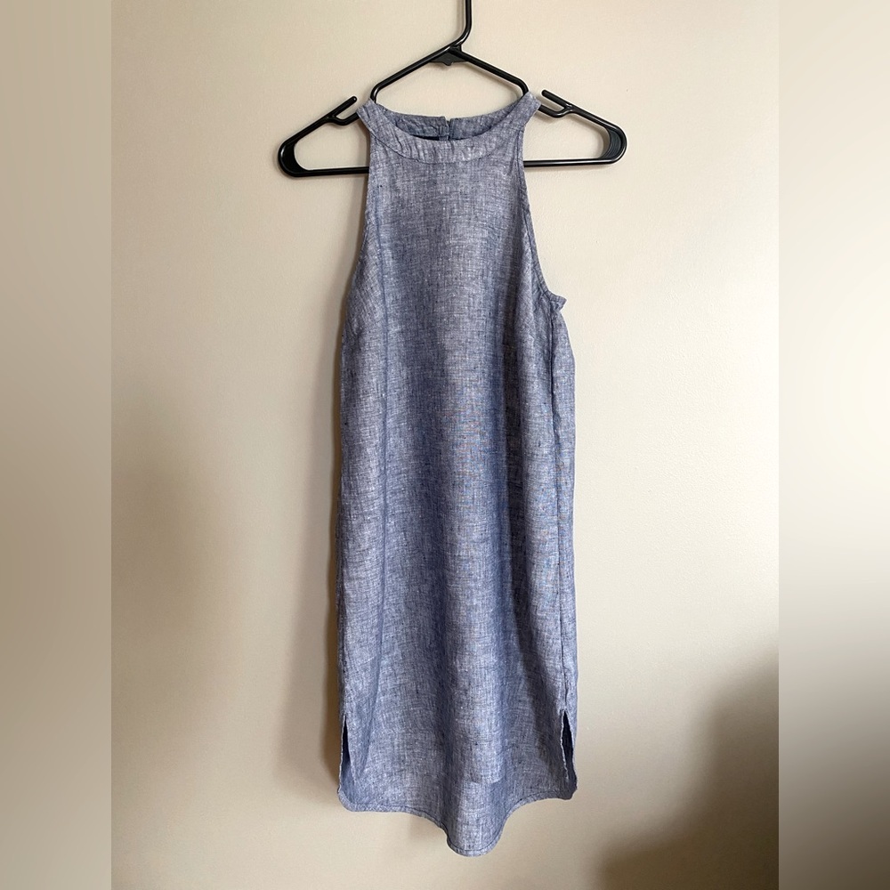 TAHARI Linen Dress with Halter Neckline High Low Hem Size XS
